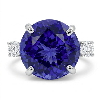 14K 10.15ct Round Blue Wing Tanzanite 0.38cttw VS White Diamonds Ring