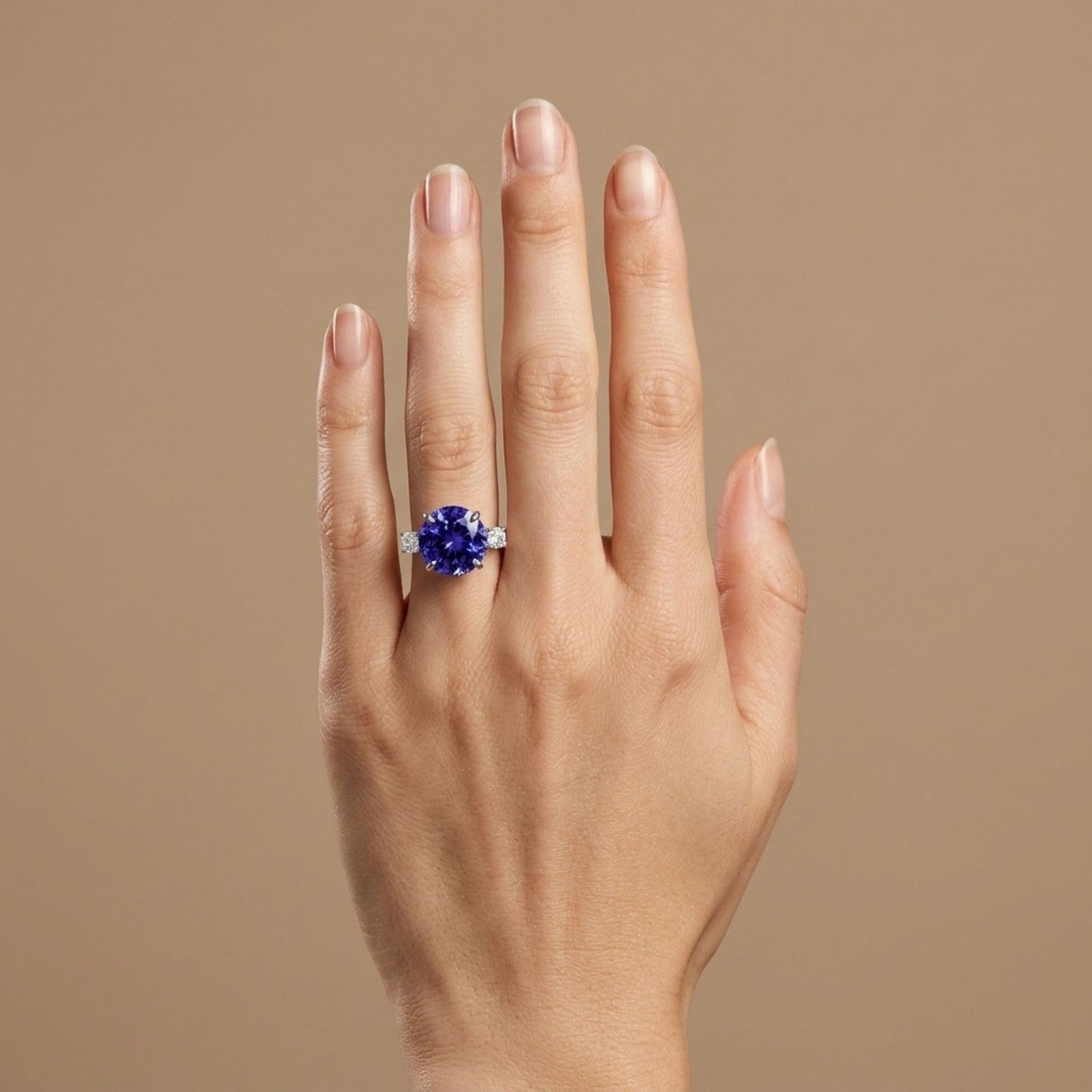 14K 10.15ct Round Blue Wing Tanzanite 0.38cttw VS White Diamonds Ring