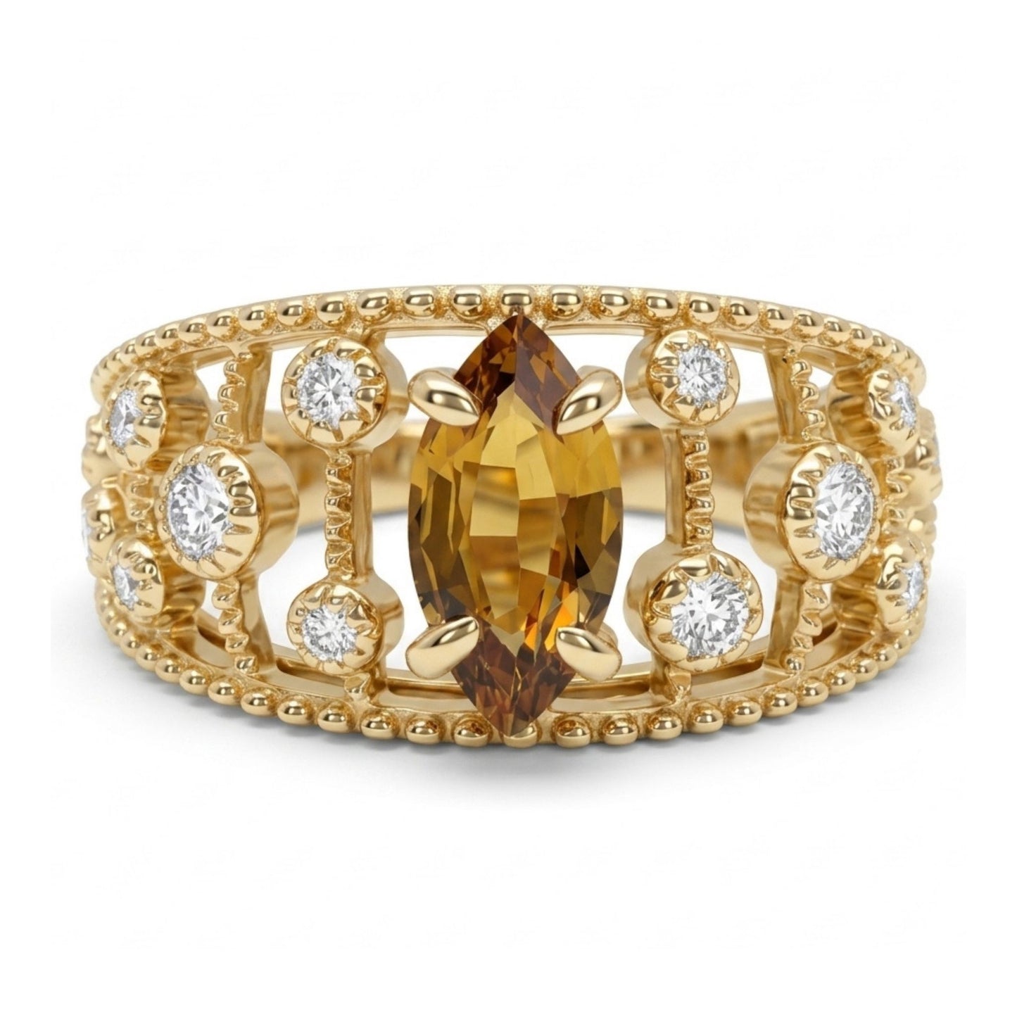14K 0.71ct Marquise Unheated Orange Sapphire 0.21cttw VS White Diamonds Ring
