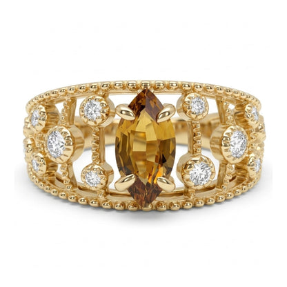 14K 0.71ct Marquise Unheated Orange Sapphire 0.21cttw VS White Diamonds Ring