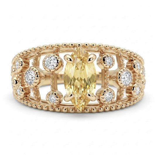 14K 0.88ct Marquise Unheated Yellow Sapphire 0.21cttw VS White Diamonds Ring