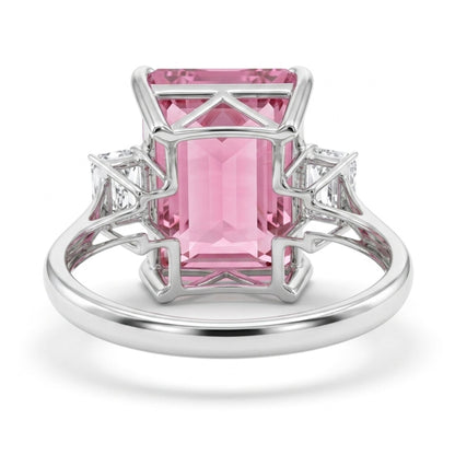 14K 8.66ct Emerald Cut Pink Tourmaline 0.74cttw Tapered Baguette White Diamond Ring