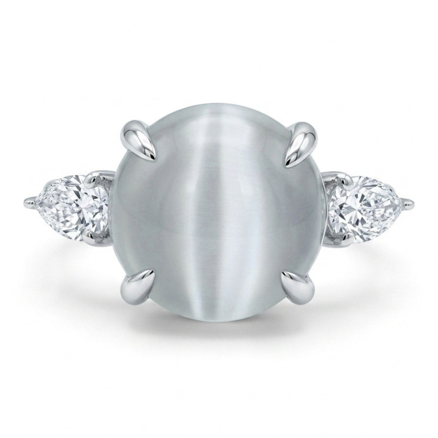 14K 4.14ct Round Cat's Eye Moonstone 0.40cttw White Diamonds Ring