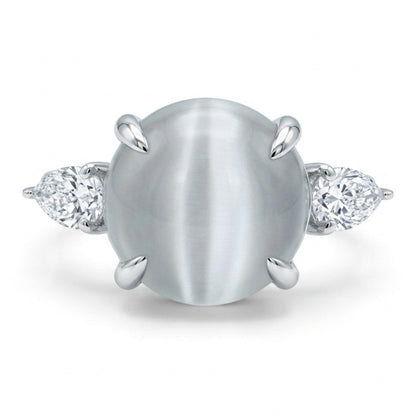 14K 4.14ct Round Cat's Eye Moonstone 0.40cttw White Diamonds Ring