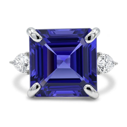 14K 6.28ct Asscher Cut Blue Wing Tanzanite 0.50cttw VS White Diamond Ring
