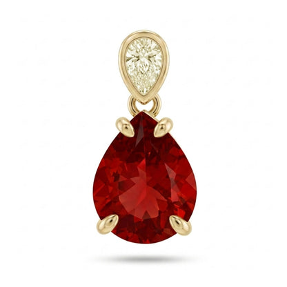14K 1.47ct Pear Shape Fire Opal 0.15ct Yellow Diamond Pendant