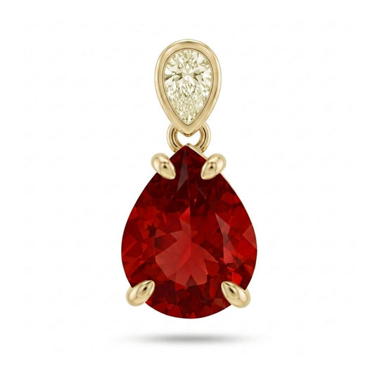 14K 1.47ct Pear Shape Fire Opal 0.15ct Yellow Diamond Pendant
