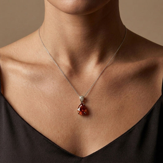 14K 1.47ct Pear Shape Fire Opal 0.15ct Yellow Diamond Pendant