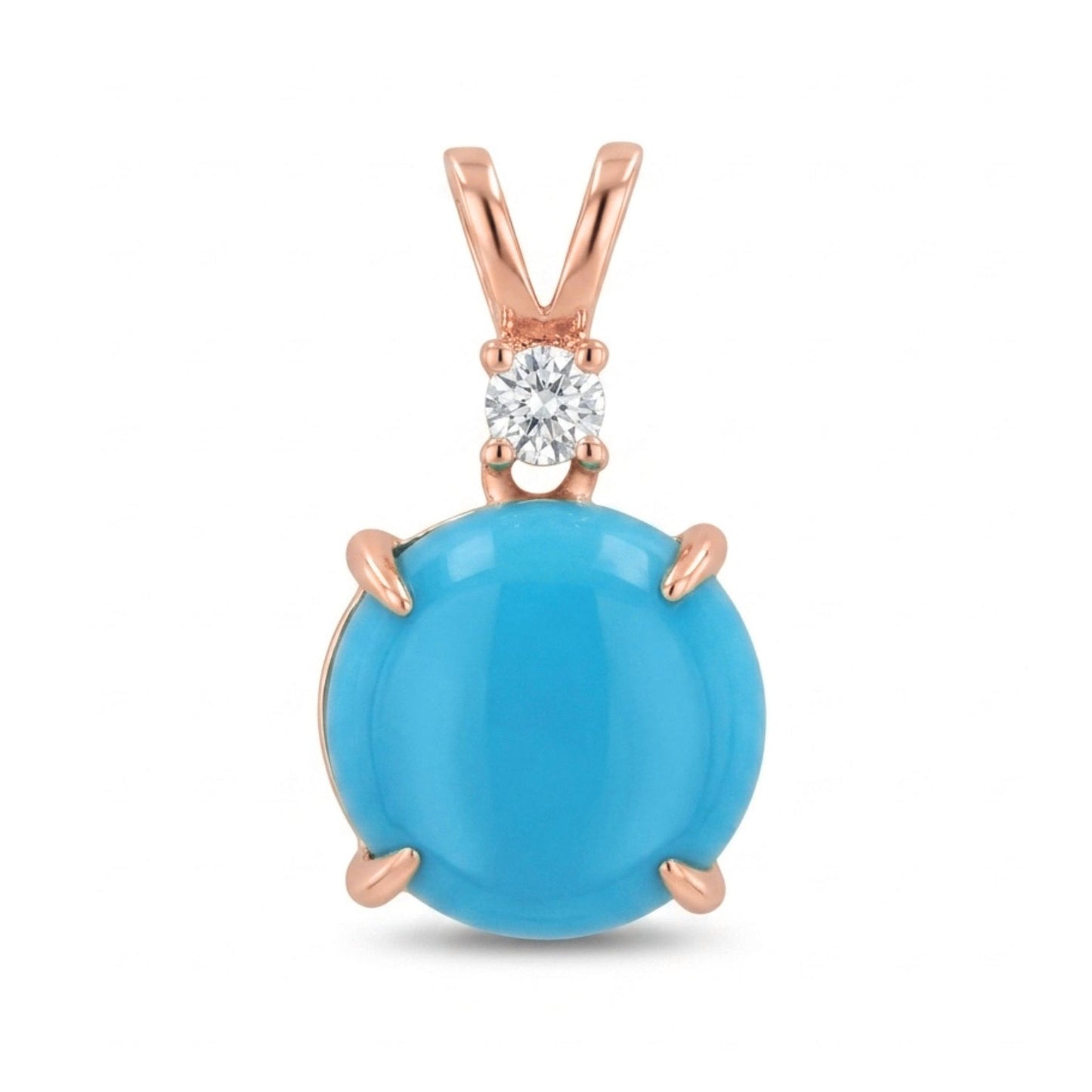 14K 3.40ct Round Sleeping Beauty Turquoise 0.08cttw VS White Diamonds Pendant