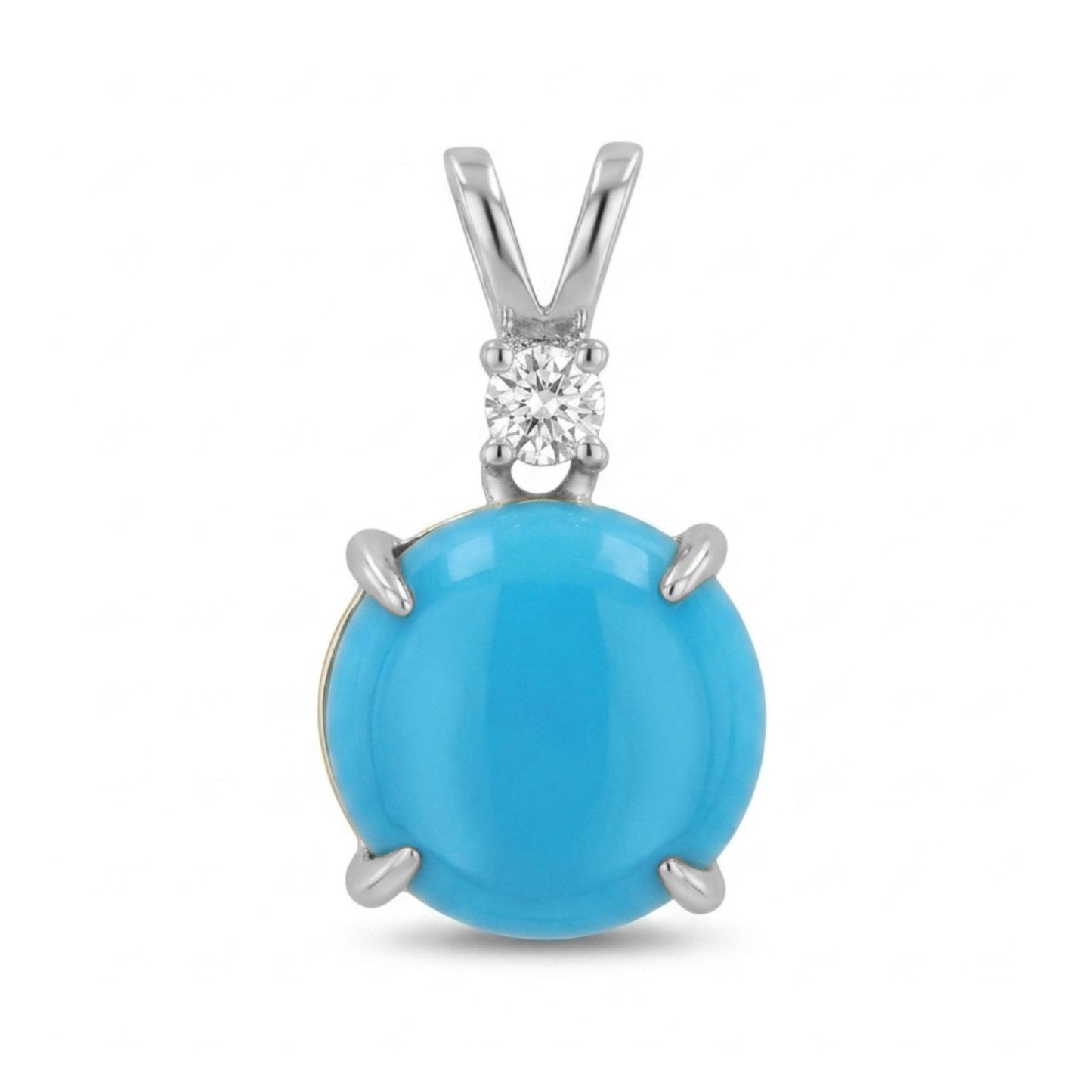 14K 3.40ct Round Sleeping Beauty Turquoise 0.08cttw VS White Diamonds Pendant