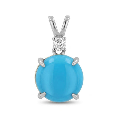 14K 3.40ct Round Sleeping Beauty Turquoise 0.08cttw VS White Diamonds Pendant