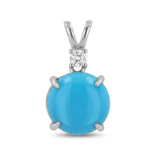 14K 3.40ct Round Sleeping Beauty Turquoise 0.08cttw VS White Diamonds Pendant