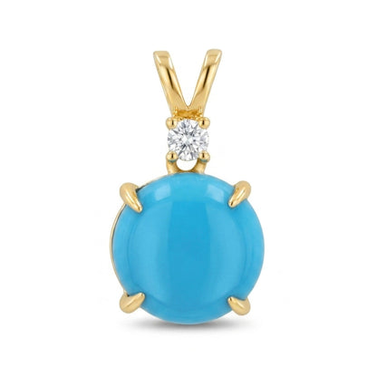 14K 3.40ct Round Sleeping Beauty Turquoise 0.08cttw VS White Diamonds Pendant