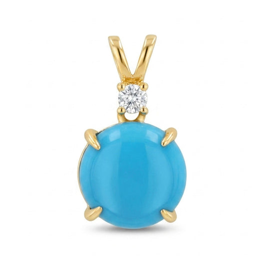 14K 3.40ct Round Sleeping Beauty Turquoise 0.08cttw VS White Diamonds Pendant