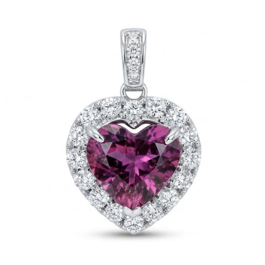 14K 4.14ct Heart Shape Copper Bearing Tourmaline 1.00cttw White Diamonds Pendant