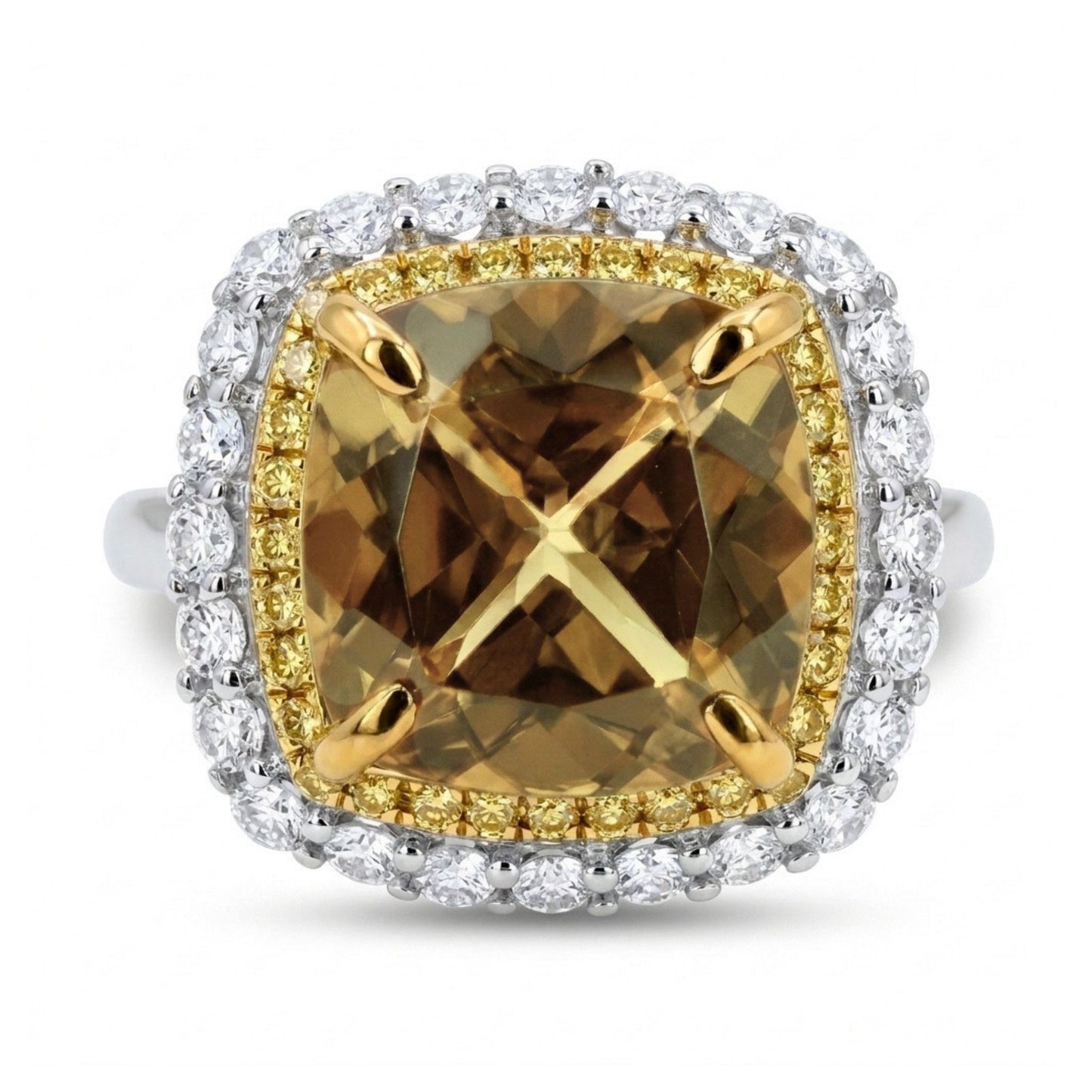 14K 3.24ct Cushion Color Change Diaspore 0.57cttw Yellow & White Diamonds Ring