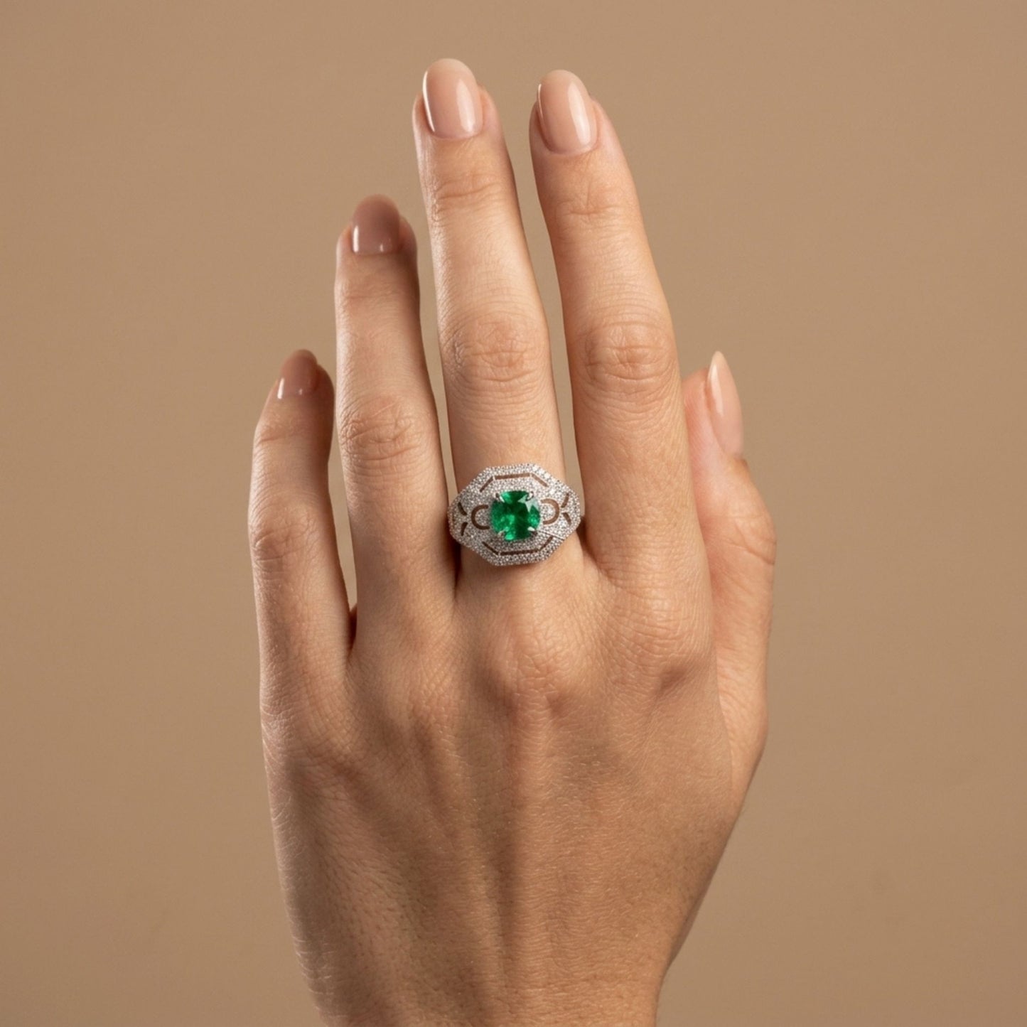 14K 1.87ct Round Colombian Emerald 0.43cttw VS White Diamonds Ring