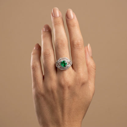 14K 1.87ct Round Colombian Emerald 0.43cttw VS White Diamonds Ring