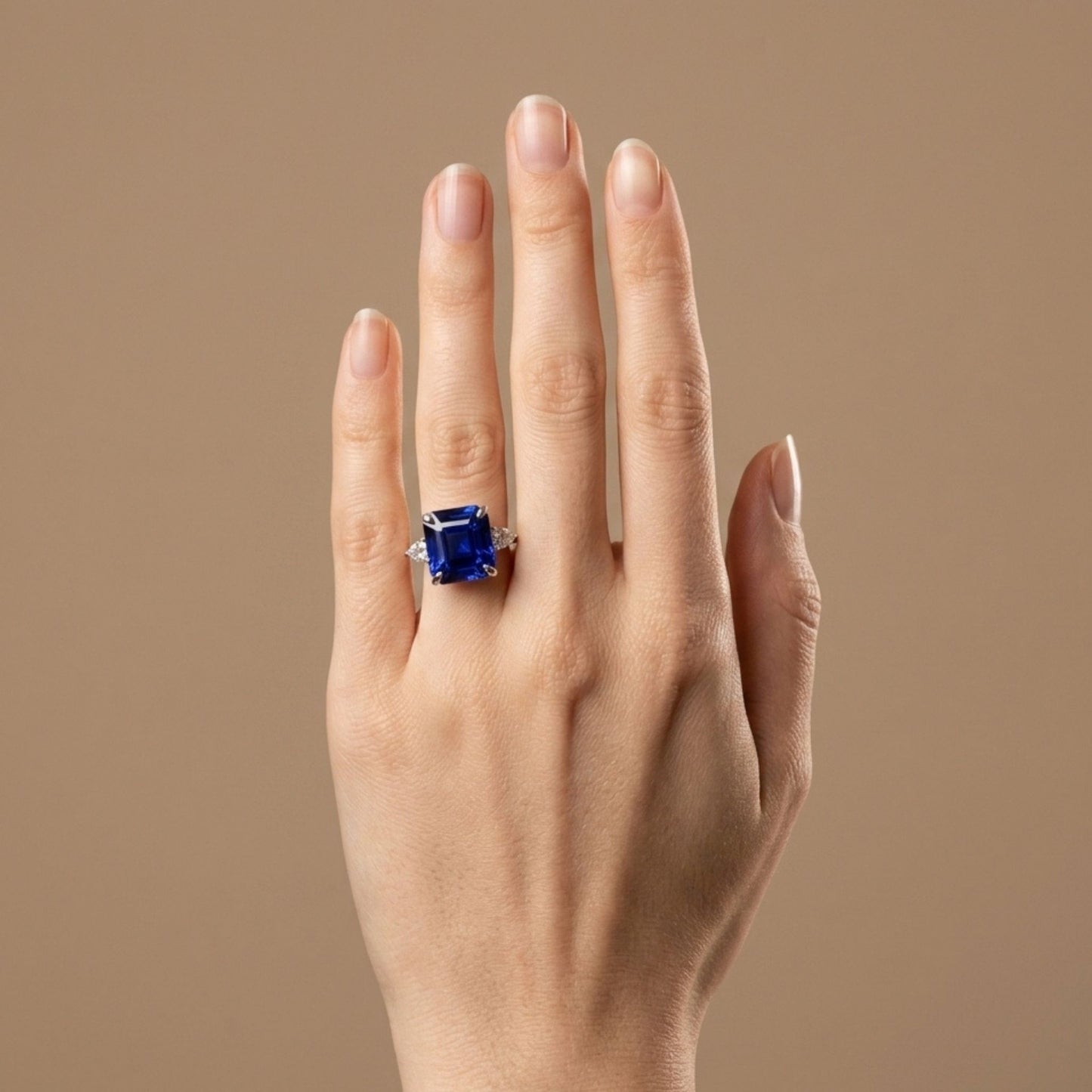14K 10.34ct Asscher Cut Blue Wing Tanzanite 0.50cttw VS White Diamonds Ring