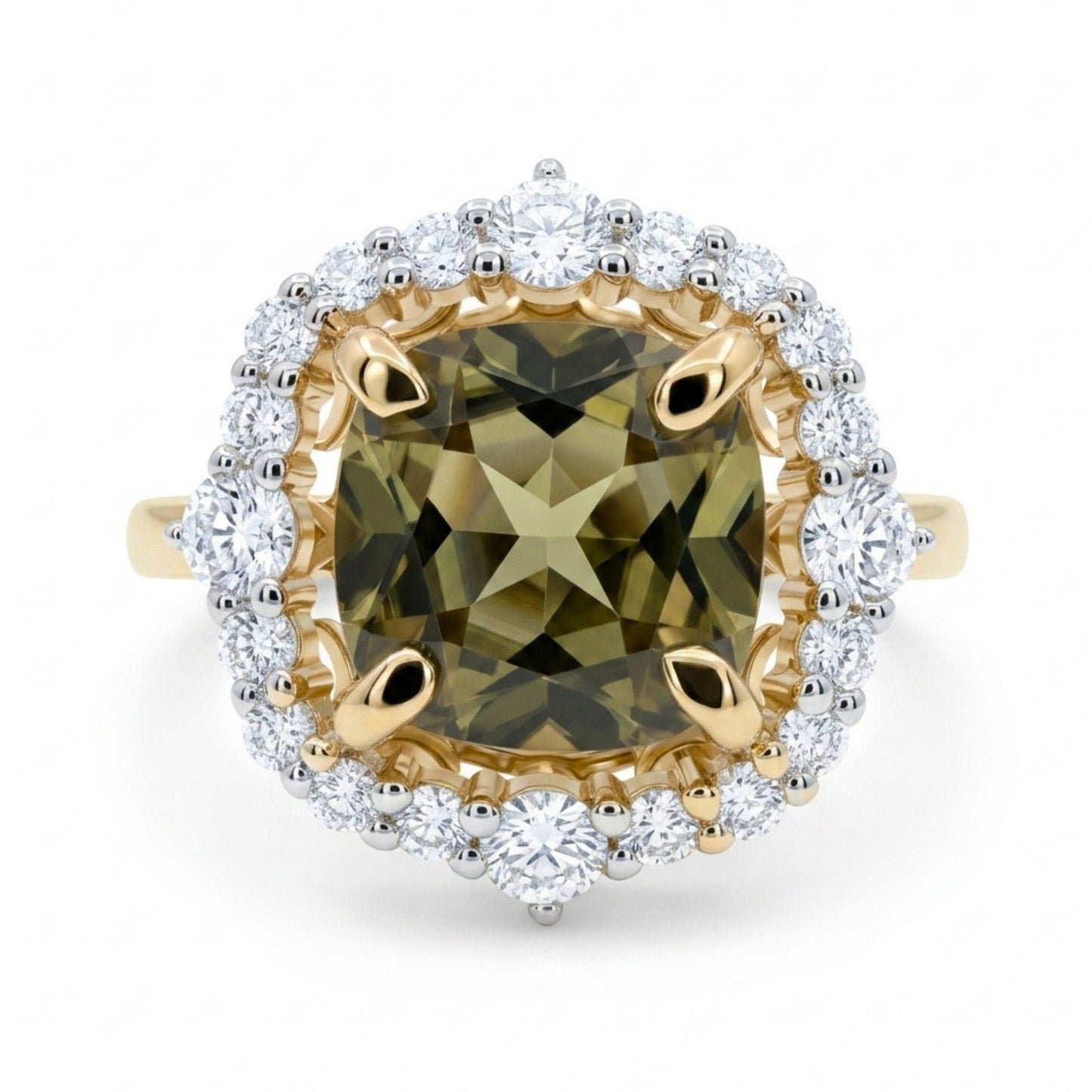 14K 2.15ct Cushion Color Change Diaspore 0.61cttw VS White Diamonds Ring