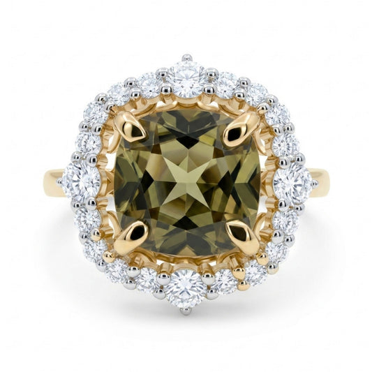 14K 2.15ct Cushion Color Change Diaspore 0.61cttw VS White Diamonds Ring