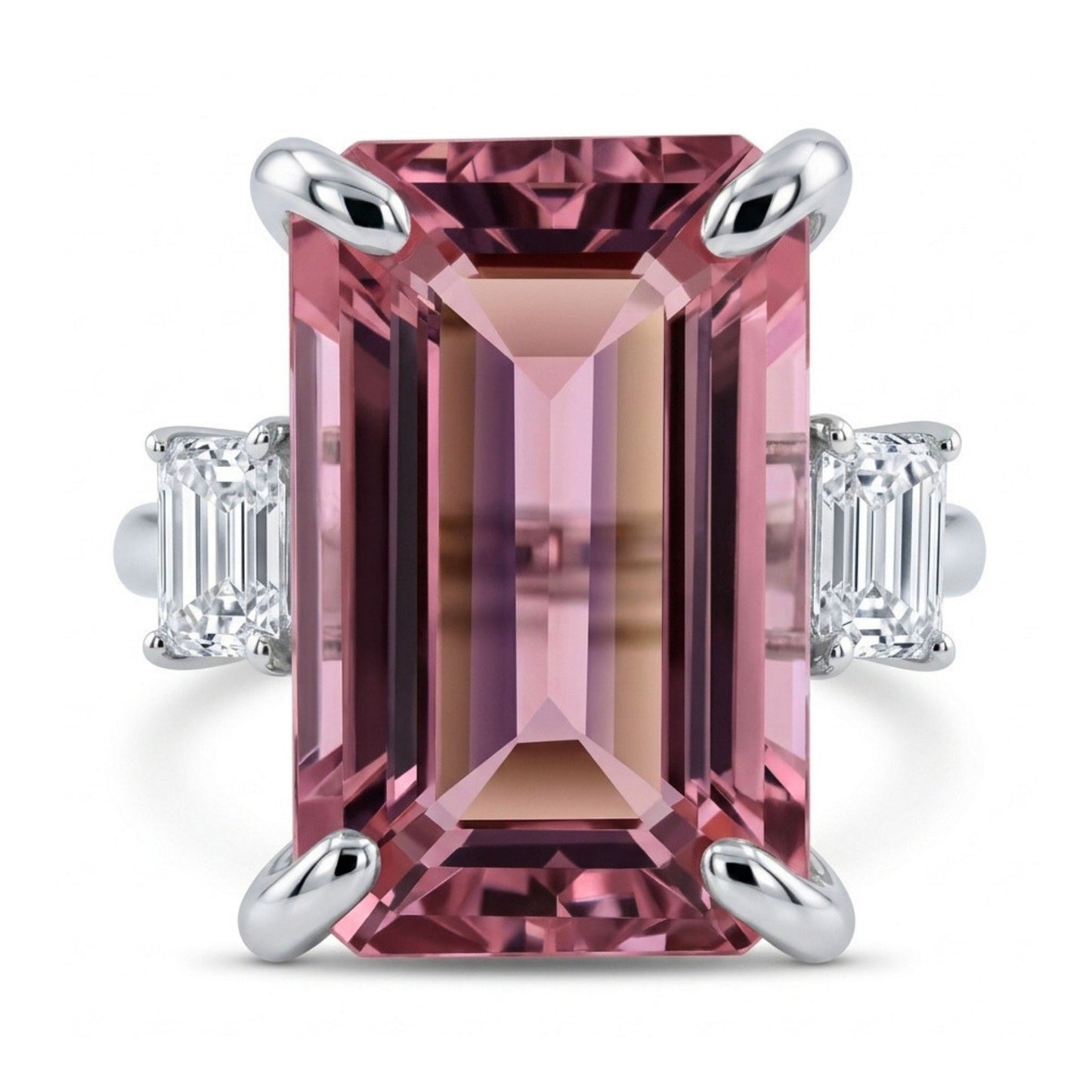 14K 7.32ct Emerald Cut Pink Tourmaline 0.50cttw VS White Diamonds Ring