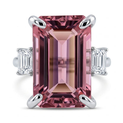 14K 7.32ct Emerald Cut Pink Tourmaline 0.50cttw VS White Diamonds Ring