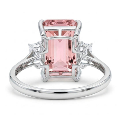 14K 7.32ct Emerald Cut Pink Tourmaline 0.50cttw VS White Diamonds Ring