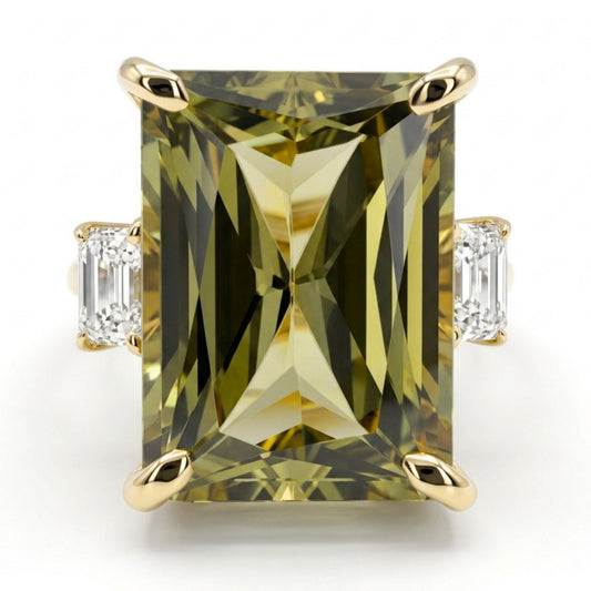 14K 8.89ct Radiant Cut Color Change Diaspore 0.50cttw VS White Diamonds Ring