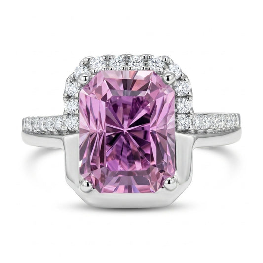 14K 3.27ct Radiant Cut Kunzite 0.22cttw VS White Diamonds Ring