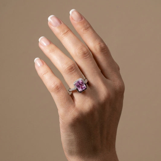 14K 3.27ct Radiant Cut Kunzite 0.22cttw VS White Diamonds Ring