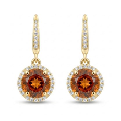 14K 2.00cttw Round Mandarin Garnet 0.22cttw VS White Diamonds Drop Earrings
