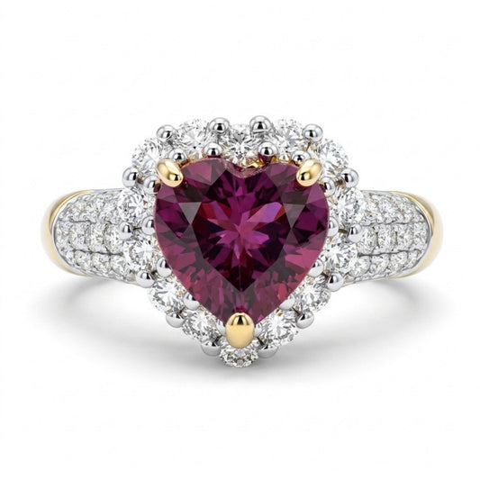 14K 1.41ct Heart Shape Copper Bearing Tourmaline 0.84cttw VS White Diamonds Ring