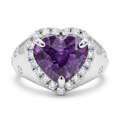 14K 3.56ct Heart Shape Unheated Purple Sapphire 0.40cttw VS White Diamonds Ring
