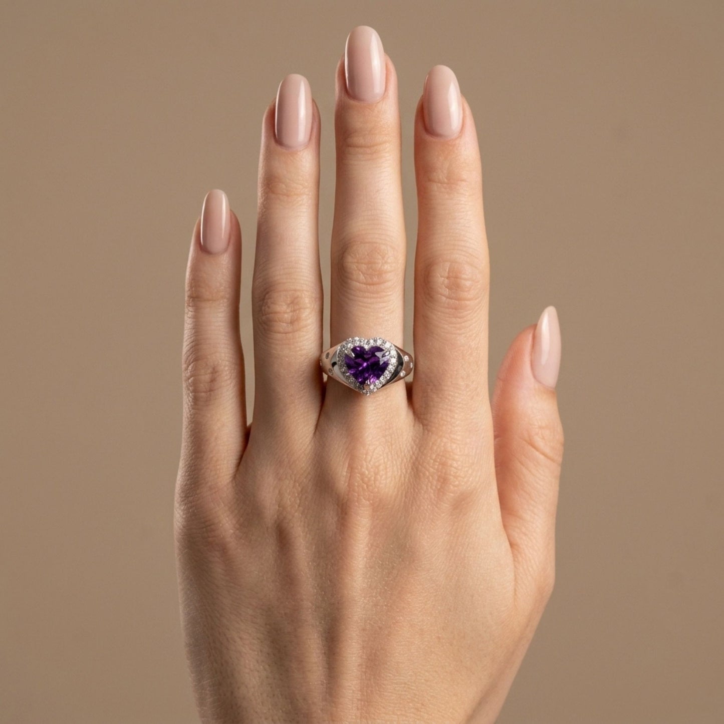 14K 3.56ct Heart Shape Unheated Purple Sapphire 0.40cttw VS White Diamonds Ring