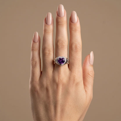 14K 3.56ct Heart Shape Unheated Purple Sapphire 0.40cttw VS White Diamonds Ring