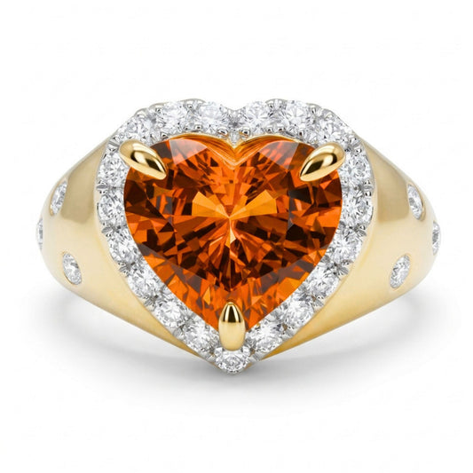 14K 2.39ct Heart Shape Mandarin Garnet 0.40cttw VS White Diamonds Ring