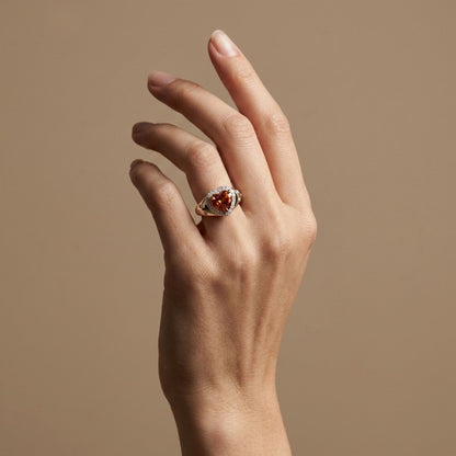14K 2.39ct Heart Shape Mandarin Garnet 0.40cttw VS White Diamonds Ring
