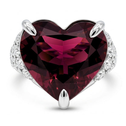 14K 9.03ct Heart Shape Copper Bearing Tourmaline 0.89cttw VS White Diamonds Ring