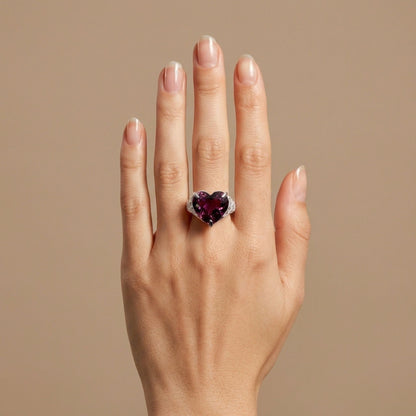 14K 9.03ct Heart Shape Copper Bearing Tourmaline 0.89cttw VS White Diamonds Ring