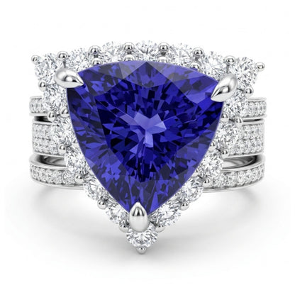 14K 4.21ct Trilliant Blue Wing Tanzanite 1.16cttw VS White Diamonds Ring
