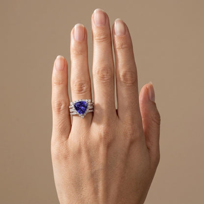 14K 4.21ct Trilliant Blue Wing Tanzanite 1.16cttw VS White Diamonds Ring