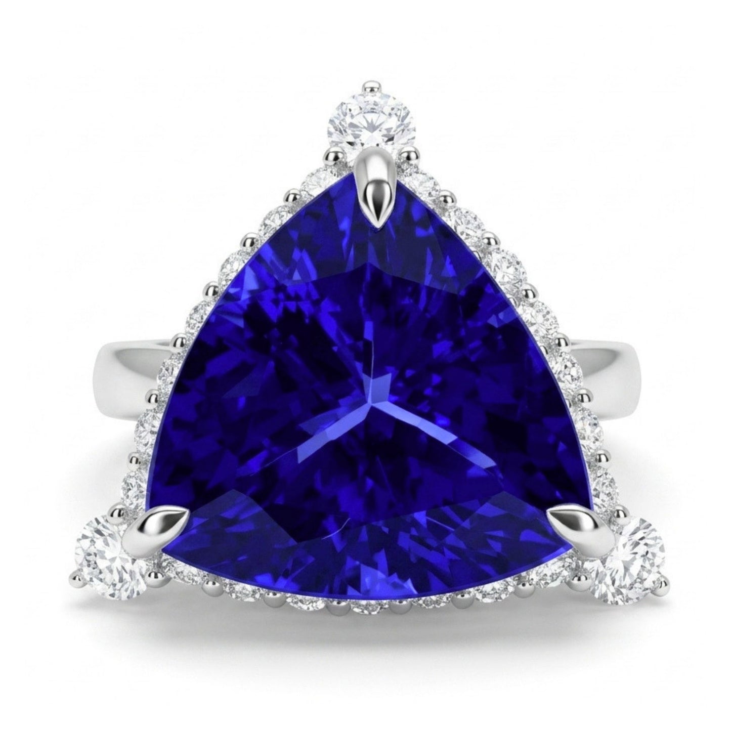 14K 7.32ct Trilliant Blue Wing Tanzanite 0.68cttw VS White Diamonds Ring