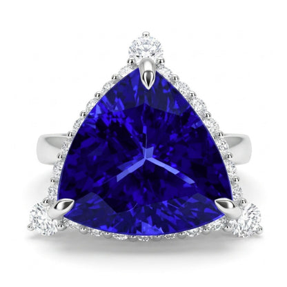 14K 7.32ct Trilliant Blue Wing Tanzanite 0.68cttw VS White Diamonds Ring