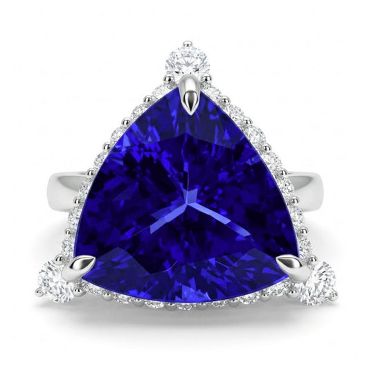 14K 7.32ct Trilliant Blue Wing Tanzanite 0.68cttw VS White Diamonds Ring