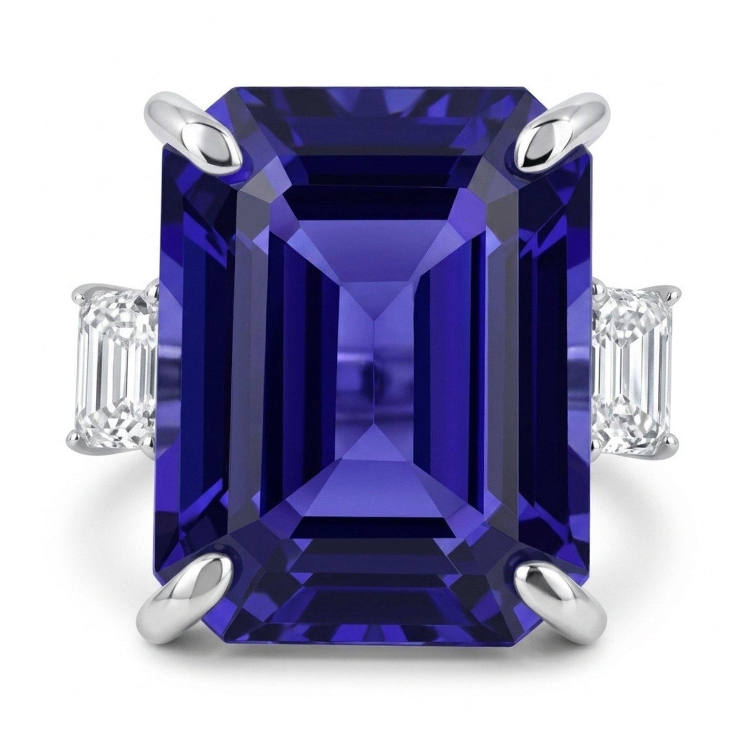 14K 13.05ct Emerald Cut Blue Wing Tanzanite 0.74cttw VS White Diamonds Ring