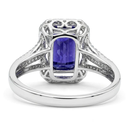 14K gold 4.10ct emerald cut Blue Wing Tanzanite ring with VS white diamonds