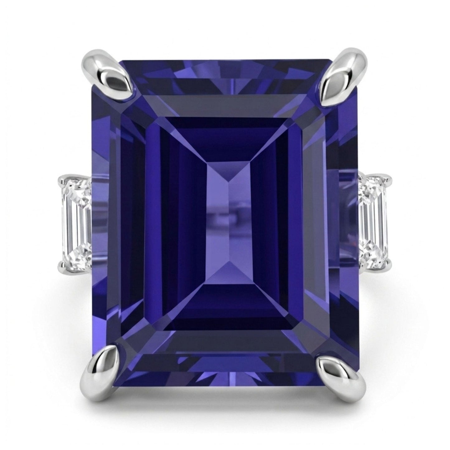14K 11.64ct Emerald Cut Blue Wing Tanzanite 0.50cttw VS White Diamonds Ring
