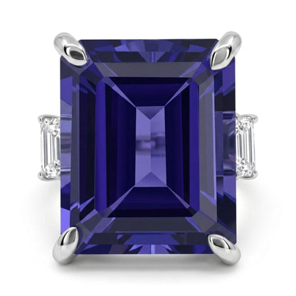 14K 11.64ct Emerald Cut Blue Wing Tanzanite 0.50cttw VS White Diamonds Ring