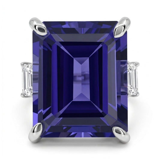 14K 11.64ct Emerald Cut Blue Wing Tanzanite 0.50cttw VS White Diamonds Ring